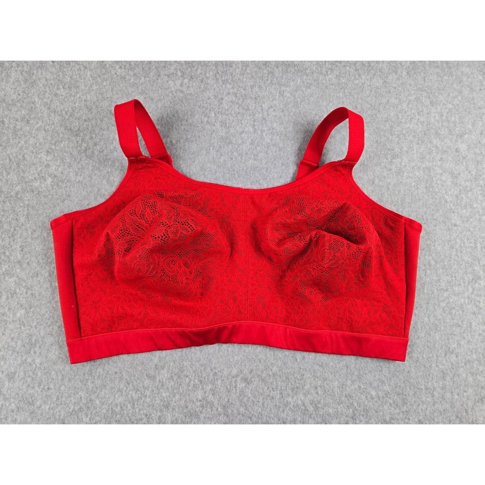 Cacique Red Floral Lace Wireless Bra Size 44H Full Coverage Adjustable Straps